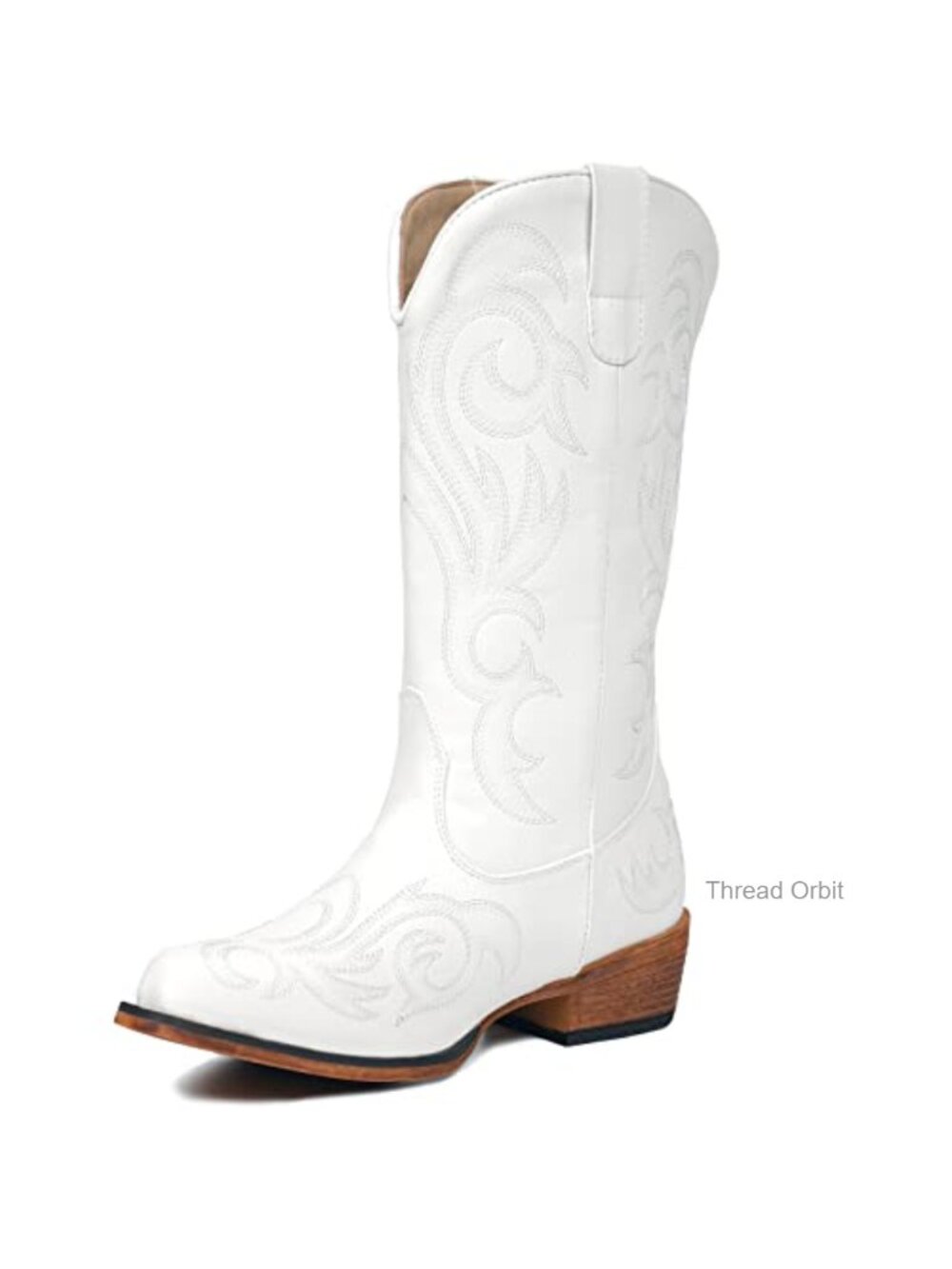 Cowboy Boots for Women Mid Calf Cowgirl Pointy Toe Faux Leather Pull-On